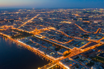 Petersburg map. Map from a height. Night city from a bird's-eye view. Night Petersburg. Russia. St. Petersburg panorama.