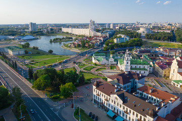 Fototapeta na wymiar MINSK, BELARUS - JULY 2019: Panoramic view of the historical center of Minsk. Belarus.