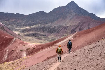 Foto op Plexiglas Vinicunca Colourful rock formations in the mineral-rich mountains of Red Valley. Cordillera Vilcanota, Cusco, Peru