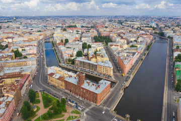 Petersburg Russia. Panorama city top view. Historical Center. The intersection of Fontanka and Sadovaya, the house is an iron. Cities of Russia.