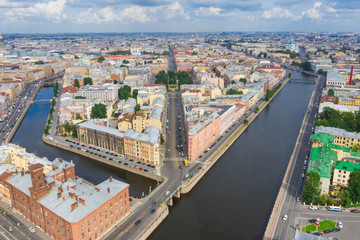 Fototapeta premium Petersburg Russia. Panorama city top view. Historical Center. The intersection of Fontanka and Sadovaya, the house is an iron. Cities of Russia.