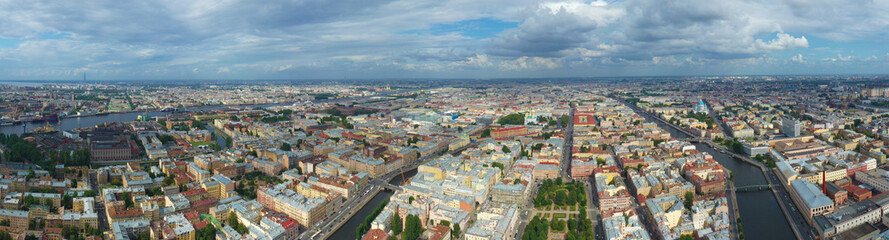 Fototapeta na wymiar Panorama ity with a drone. Center of St. Petersburg. City from the top.