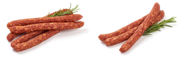 Dried pork sausages, isolated on white background