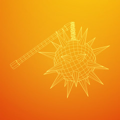 Medieval chained mace ball. Wireframe low poly mesh vector illustration.
