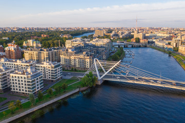 Lazarevsky cable-stayed bridge across Malaya Nevka River, St. Petersburg, Russia