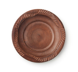 Top view of empty old ceramic plate