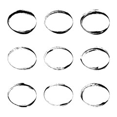 Set hand drawn oval frame. Text box from smears. Vector Black stroke border felt-tip pen objects.