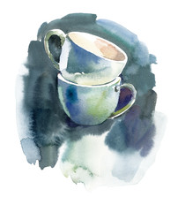 Couple of cups. Watercolor hand drawn sketch