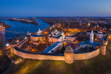 Veliky Novgorod, the old city, the ancient walls of the Kremlin, St. Sophia Cathedral. Famous tourist place of Russia. - obrazy, fototapety, plakaty