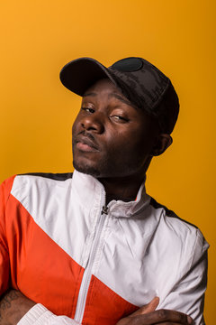 Stylish black happy man studio portrait