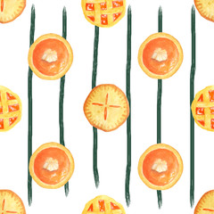 watercolor pattern with pumpkin pies.  Striped Background