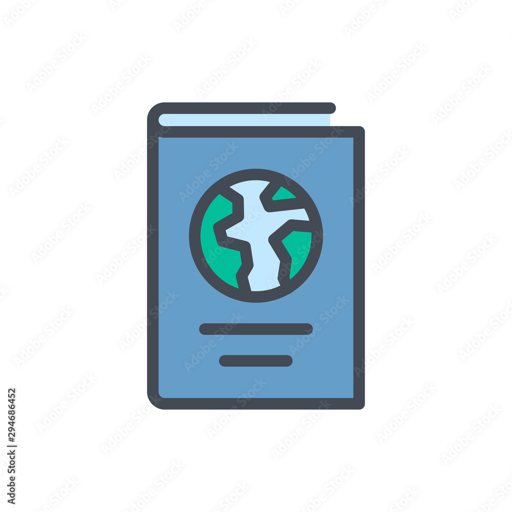 Poster passport color line icon. identification document vector outline colorful sign.