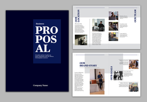 Business Propsal Booklet Layout with Dark Blue Accents