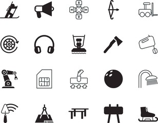 equipment vector icon set such as: household, cogwheel, lift, secret, bathing, beam, mechanical, wooden, healthy, cellphone, rammer, ice, protect, transport, compactor, instrument, circle, room