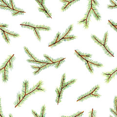 Christmas Seamless Pattern with XMas tree branches. Scandinavian Christmas Wrapping paper