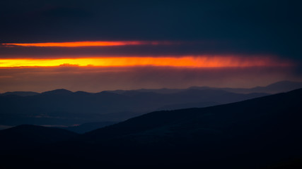 Splendis sunrise in the mountains. Bieszczady Mountains. Poland