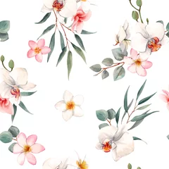 Fabric by meter Orchidee Watercolor orchid white flowers vector pattern
