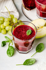 fresh beetroot smoothie, with grapes, spinach and apple
