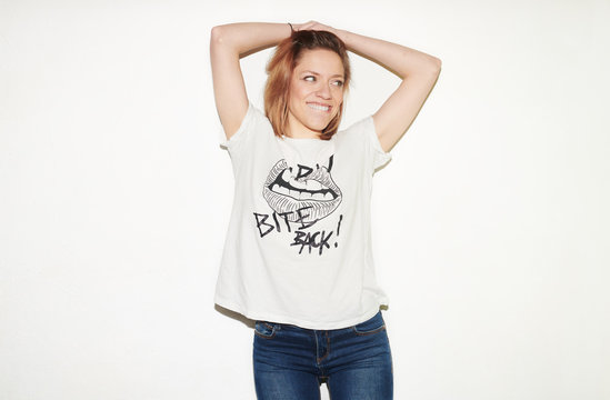 Pretty flirty woman on white background