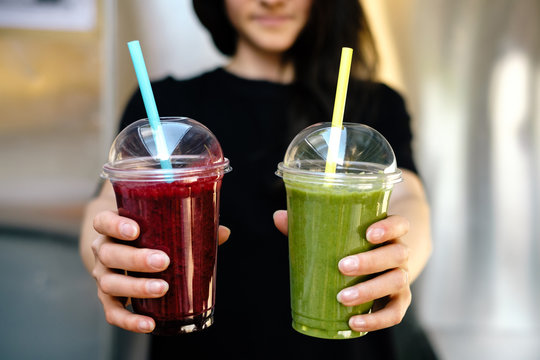 Fresh smoothie in hand