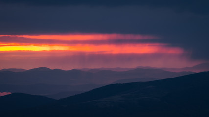 Splendis sunrise in the mountains. Bieszczady Mountains. Poland