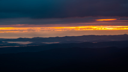 Splendis sunrise in the mountains. Bieszczady Mountains. Poland