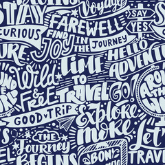 Wonderful adventure pattern. Hand drawn lettering and illustration. - 294689868