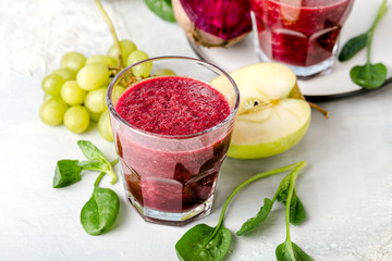 fresh beetroot smoothie, with grapes, spinach and apple
