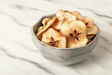 Bowl of Healthy Snack from fruit Chips, dried apple