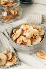 Bowl of Healthy Snack from fruit Chips, dried apple