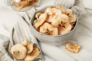 Bowl of Healthy Snack from fruit Chips, dried apple