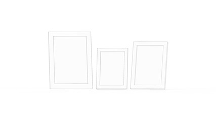 3d rendering of photo frames isolated in white studio background