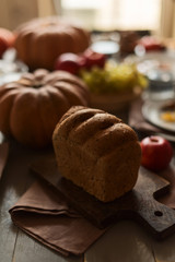 Grain bread on a festive autumn table