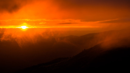 Splendis sunrise in the mountains. Bieszczady Mountains. Poland