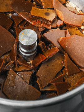 Food processor with chunks of caramel