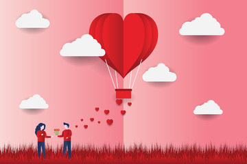 Concept of Valentine's Day, Art paper flying heart balloons. vector illustration. Wallpapers, leaflets, invitations, posters, brochures, banners. EPS 10