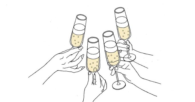 Animation from people celebrating and drinking champagne. Friends having a toast.