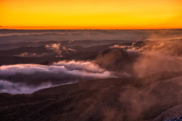 Splendis sunrise in the mountains. Bieszczady Mountains. Poland