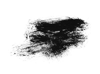 Bristle ink blot on white background. Indian ink handdrawn illustration. Rough ink blot. Grunge brush splatter