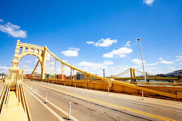Fototapeta na wymiar Road on Roberto Clemente Bridge in Pittsburg