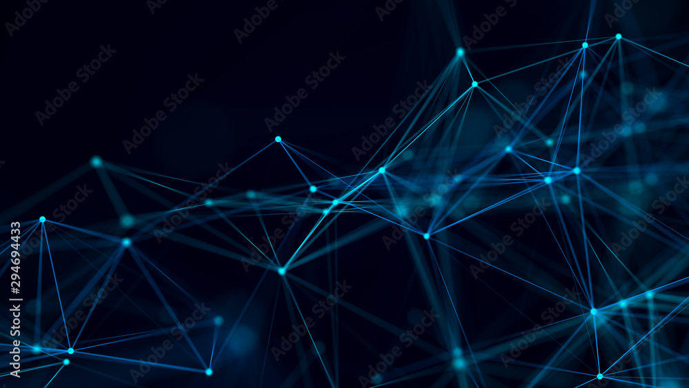 Poster Network connection structure. Data transfer. Abstract background with interweaving of dots and lines. 3D rendering.