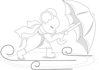 Character cartoon mouse. The fantastic nature of the mouse. Vector illustration. A hero from a fairy tale. For colouring. Hand-drawn doodles