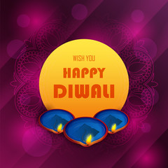 illustration of burning diya on happy Diwali Holiday background for light festival of India