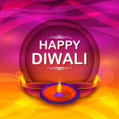 illustration of burning diya on happy Diwali Holiday background for light festival of India