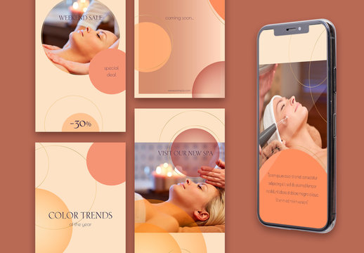 8 Social Media Stories Layouts with Circles and Warm Gradients
