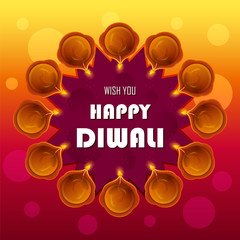 illustration of burning diya on happy Diwali Holiday background for light festival of India