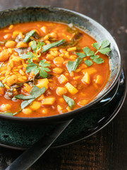 Tomato, Chickpea Soup with Malabar Spinach