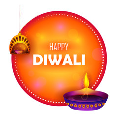 illustration of burning diya on happy Diwali Holiday background for light festival of India