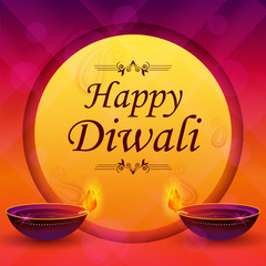 illustration of burning diya on happy Diwali Holiday background for light festival of India