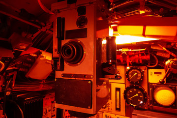 Interior of combat submarine compartment with devices of control © bluebeat76